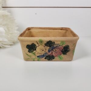 Small Vintage Heavily Stained Crazed Floral Rectangular Dish- Farmhouse Cottage